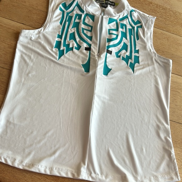 NWOT Jamie Sadock Sleeveless Golf Quarter Zip in Turquoise, Black & White Sz XL - Picture 2 of 10